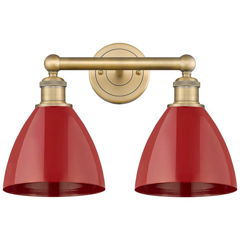 Image 1 Plymouth Dome 16.5 inchW 2 Light Brushed Brass Bath Vanity Light With Red 