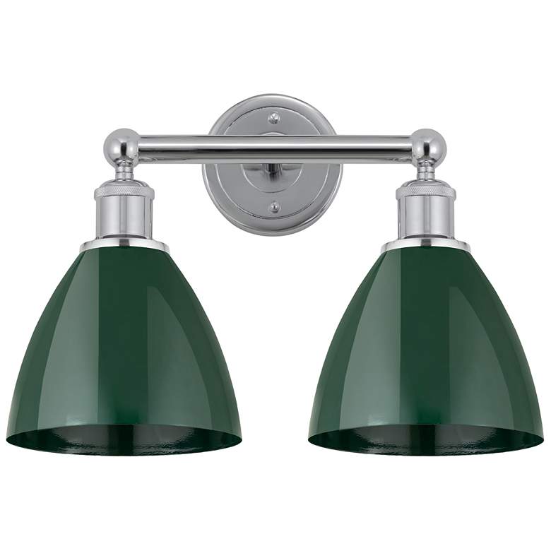 Image 1 Plymouth Dome 16.5"W 2 Light Polished Chrome Bath Light w/ Green Shade