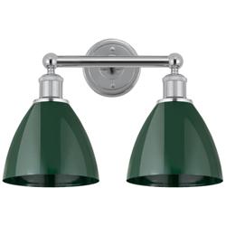 Plymouth Dome 16.5&quot;W 2 Light Polished Chrome Bath Light w/ Green Shade