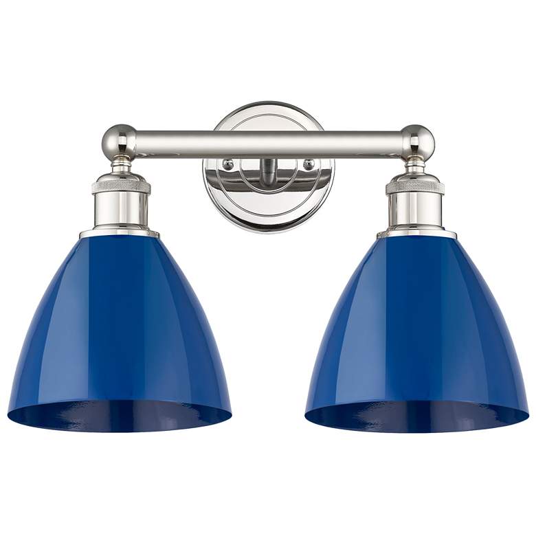 Image 1 Plymouth Dome 16.5"W 2 Light Polished Nickel Bath Light With Blue Shad