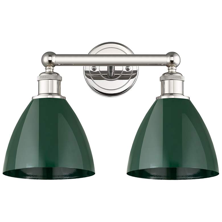 Image 1 Plymouth Dome 16.5 inchW 2 Light Polished Nickel Bath Light With Green Sha