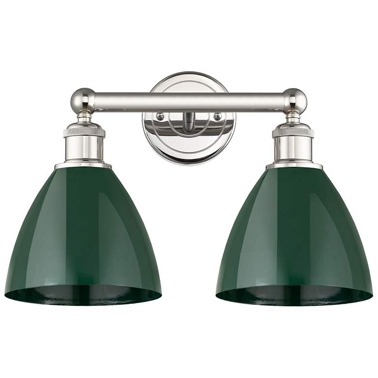 Image 1 Plymouth Dome 16.5"W 2 Light Polished Nickel Bath Light With Green Sha