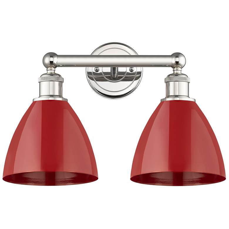 Image 1 Plymouth Dome 16.5 inchW 2 Light Polished Nickel Bath Light With Red Shade