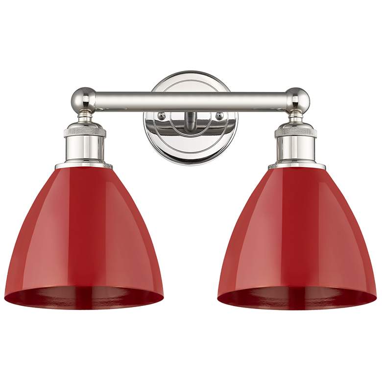 Image 1 Plymouth Dome 16.5"W 2 Light Polished Nickel Bath Light With Red Shade