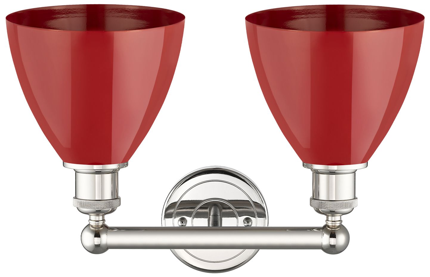 Image 2 Plymouth Dome 16.5"W 2 Light Polished Nickel Bath Light With Red Shade more views