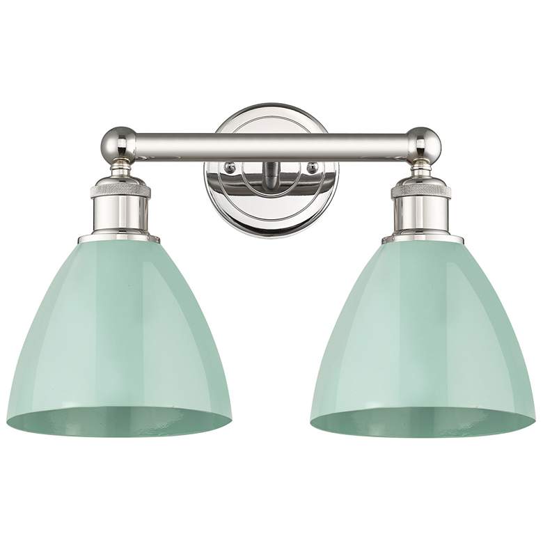 Image 1 Plymouth Dome 16.5 inchW 2 Light Polished Nickel Bath Light With Seafoam S