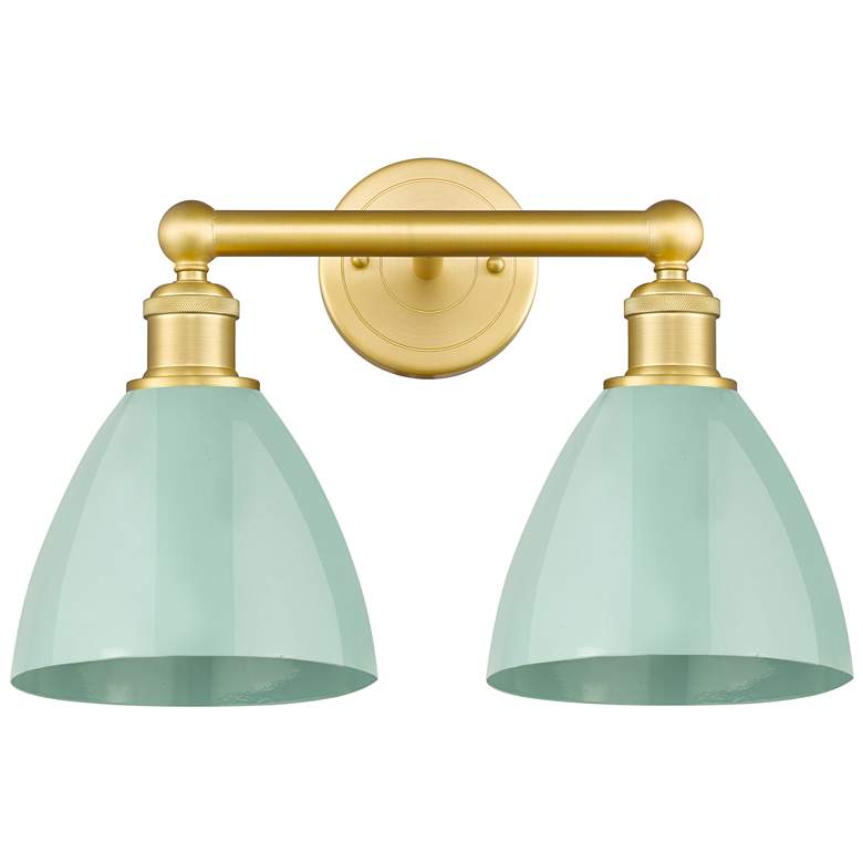 Image 1 Plymouth Dome 16.5"W 2 Light Satin Gold Bath Light With Seafoam Shade