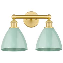Plymouth Dome 16.5&quot;W 2 Light Satin Gold Bath Light With Seafoam Shade