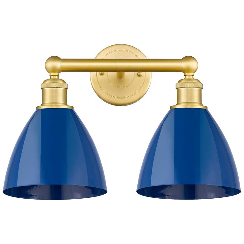Image 1 Plymouth Dome 16.5"W 2 Light Satin Gold Bath Vanity Light With Blue Sh