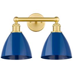 Plymouth Dome 16.5&quot;W 2 Light Satin Gold Bath Vanity Light With Blue Sh