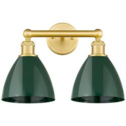 Plymouth Dome 16.5&quot;W 2 Light Satin Gold Bath Vanity Light With Green S