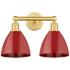Plymouth Dome 16.5"W 2 Light Satin Gold Bath Vanity Light With Red Sha