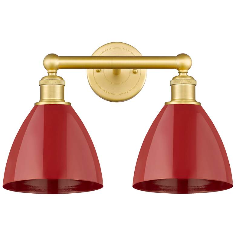 Image 1 Plymouth Dome 16.5"W 2 Light Satin Gold Bath Vanity Light With Red Sha