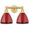 Plymouth Dome 16.5"W 2 Light Satin Gold Bath Vanity Light With Red Sha