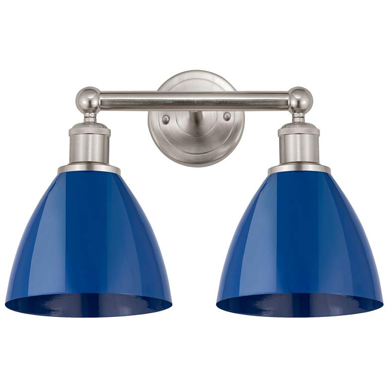 Image 1 Plymouth Dome 16.5"W 2 Light Satin Nickel Bath Vanity Light w/ Blue Sh