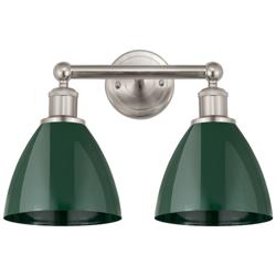 Plymouth Dome 16.5&quot;W 2 Light Satin Nickel Bath Vanity Light w/ Green S