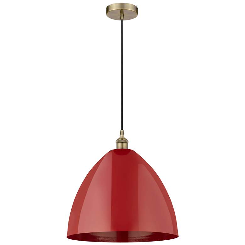 Image 1 Plymouth Dome 16" Wide Antique Brass Corded Mini Pendant w/ Red Shade