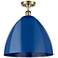 Plymouth Dome 16" Wide Antique Brass Semi Flush Mount w/ Blue Shade