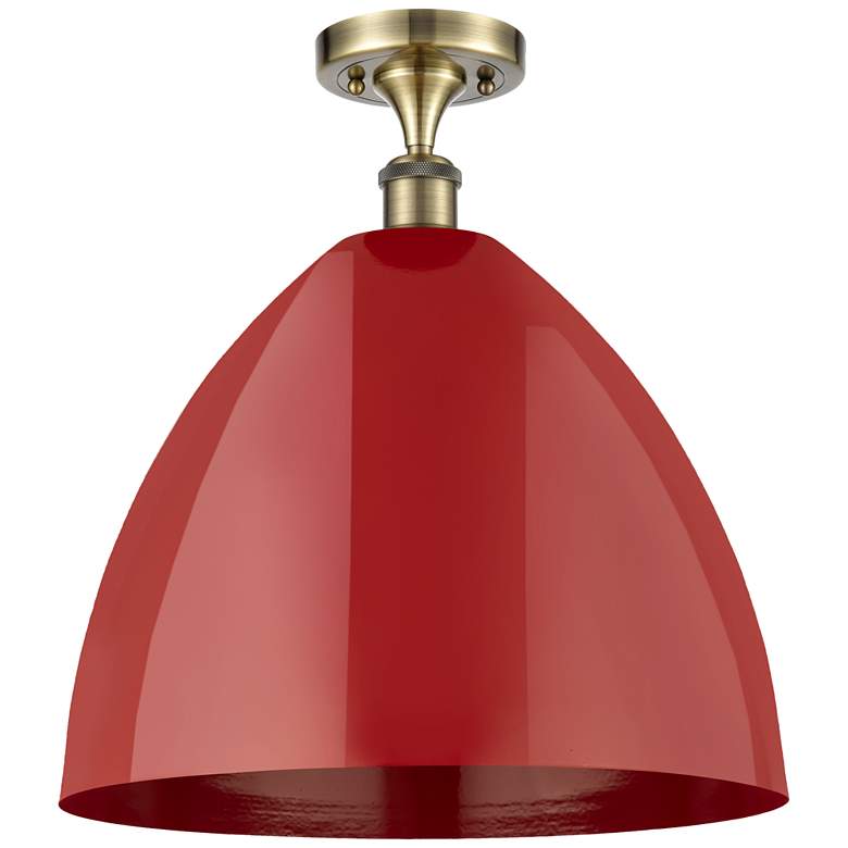 Image 1 Plymouth Dome 16" Wide Antique Brass Semi Flush Mount w/ Red Shade