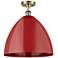 Plymouth Dome 16" Wide Antique Brass Semi Flush Mount w/ Red Shade