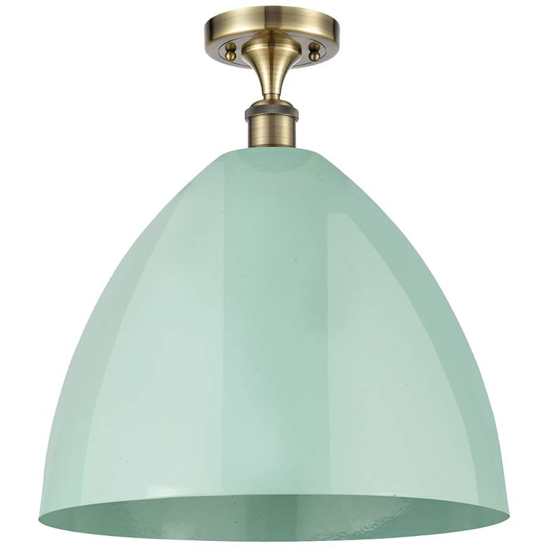 Image 1 Plymouth Dome 16" Wide Antique Brass Semi Flush Mount w/ Seafoam Shade