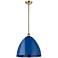 Plymouth Dome 16" Wide Antique Brass Stem Hung Pendant w/ Blue Shade
