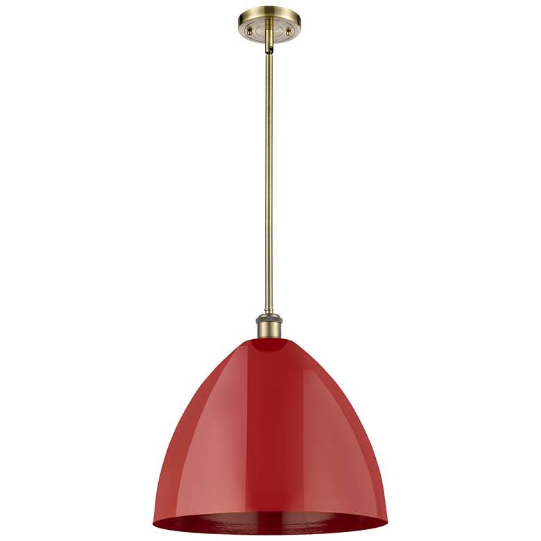 Image 1 Plymouth Dome 16" Wide Antique Brass Stem Hung Pendant w/ Red Shade