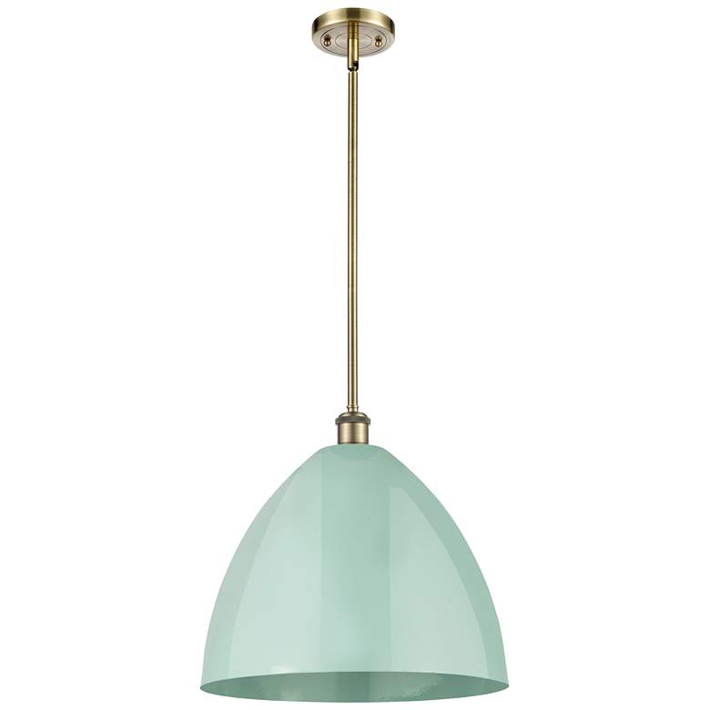Image 1 Plymouth Dome 16" Wide Antique Brass Stem Hung Pendant w/ Seafoam Shad