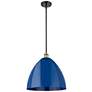 Plymouth Dome 16" Wide Black Brass Stem Hung Pendant w/ Blue Shade