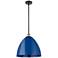 Plymouth Dome 16" Wide Black Brass Stem Hung Pendant w/ Blue Shade