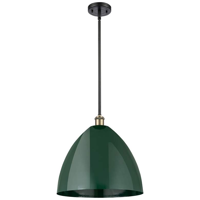 Image 1 Plymouth Dome 16" Wide Black Brass Stem Hung Pendant w/ Green Shade