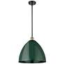 Plymouth Dome 16" Wide Black Brass Stem Hung Pendant w/ Green Shade