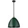 Plymouth Dome 16" Wide Black Brass Stem Hung Pendant w/ Green Shade