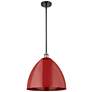 Plymouth Dome 16" Wide Black Brass Stem Hung Pendant w/ Red Shade