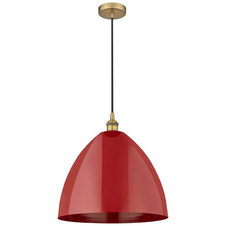 Image 1 Plymouth Dome 16" Wide Brushed Brass Corded Mini Pendant w/ Red Shade