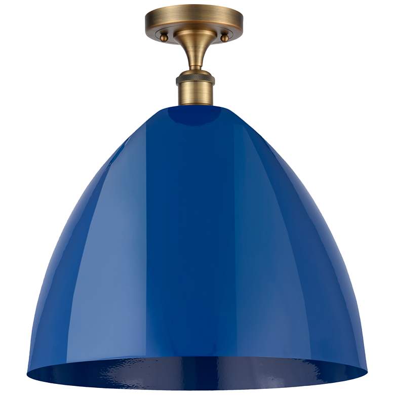 Image 1 Plymouth Dome 16" Wide Brushed Brass Semi Flush Mount w/ Blue Shade