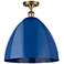 Plymouth Dome 16" Wide Brushed Brass Semi Flush Mount w/ Blue Shade