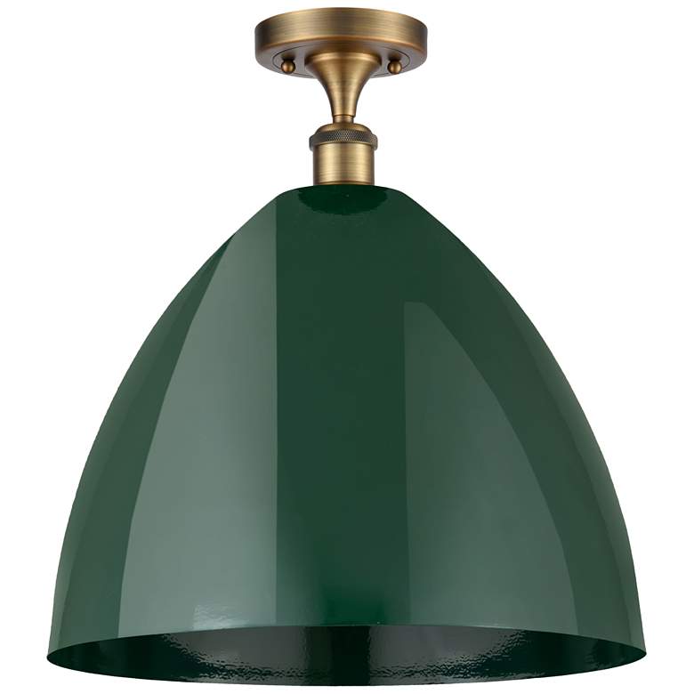 Image 1 Plymouth Dome 16" Wide Brushed Brass Semi Flush Mount w/ Green Shade
