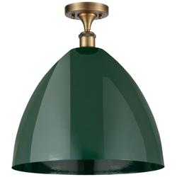 Plymouth Dome 16" Wide Brushed Brass Semi Flush Mount w/ Green Shade