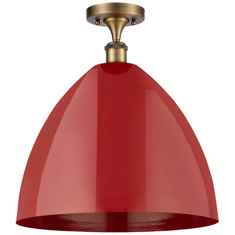Image 1 Plymouth Dome 16" Wide Brushed Brass Semi Flush Mount w/ Red Shade