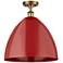 Plymouth Dome 16" Wide Brushed Brass Semi Flush Mount w/ Red Shade