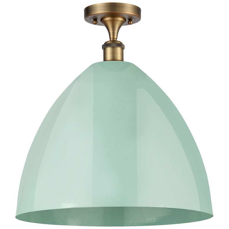 Image 1 Plymouth Dome 16" Wide Brushed Brass Semi Flush Mount w/ Seafoam Shade