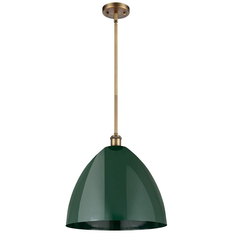 Image 1 Plymouth Dome 16" Wide Brushed Brass Stem Hung Pendant w/ Green Shade
