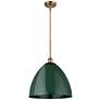 Plymouth Dome 16" Wide Brushed Brass Stem Hung Pendant w/ Green Shade