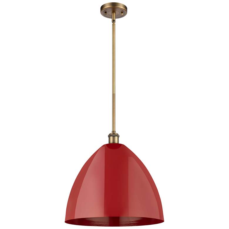 Image 1 Plymouth Dome 16" Wide Brushed Brass Stem Hung Pendant w/ Red Shade