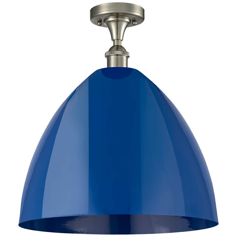 Image 1 Plymouth Dome 16" Wide Brushed Satin Nickel Semi Flush Mount w/ Blue S