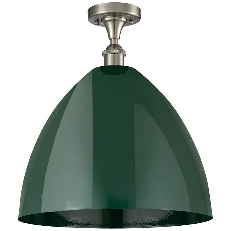 Image 1 Plymouth Dome 16" Wide Brushed Satin Nickel Semi Flush Mount w/ Green 