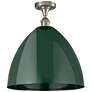 Plymouth Dome 16" Wide Brushed Satin Nickel Semi Flush Mount w/ Green 