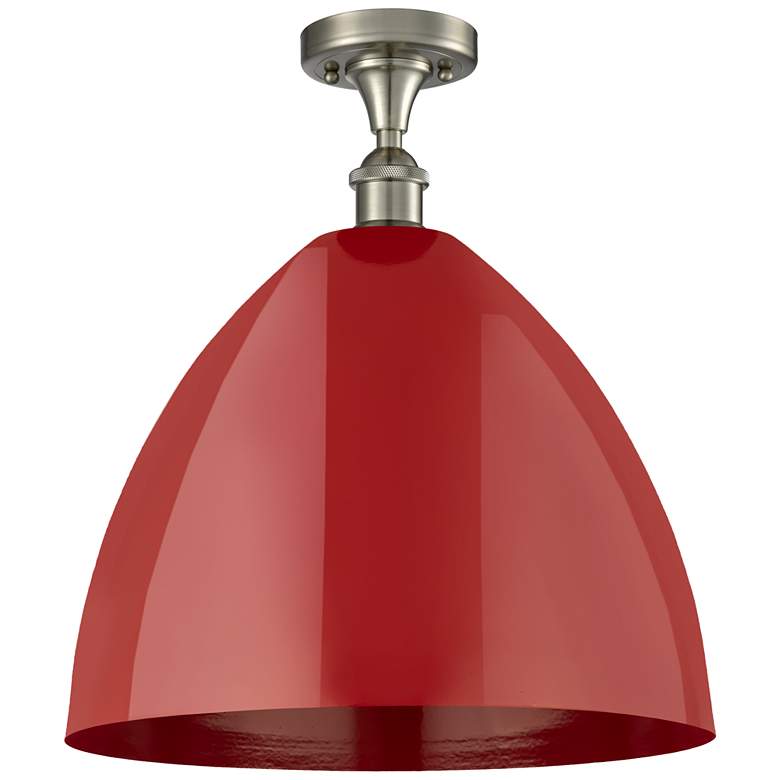 Image 1 Plymouth Dome 16" Wide Brushed Satin Nickel Semi Flush Mount w/ Red Sh