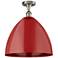 Plymouth Dome 16" Wide Brushed Satin Nickel Semi Flush Mount w/ Red Sh